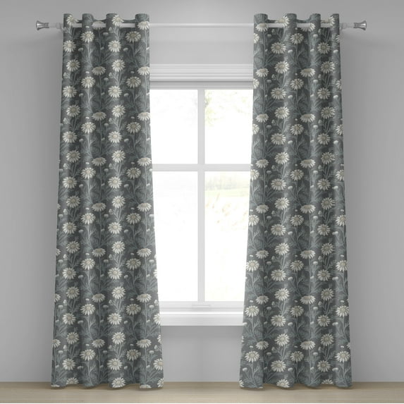 Ambesonne Floral Grommet Curtain, Daisy Petals Gardening, 50" x 96", Grey Coconut Sage Green