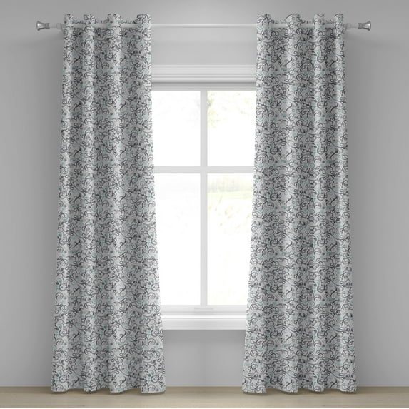 Ambesonne Floral Grommet Curtain, Damask Antique Curls, 50" x 72", Grey Pale Blue White