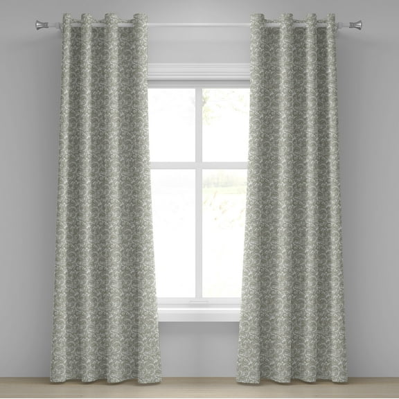Ambesonne Floral Grommet Curtain, Damask with Ethnic, 50" x 120", Reseda Green White