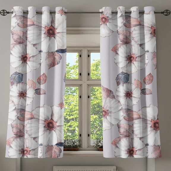 Ambesonne Floral Grommet Curtain, Delicate Pink Details Bloom, 50"x60", Blue Grey and Coral