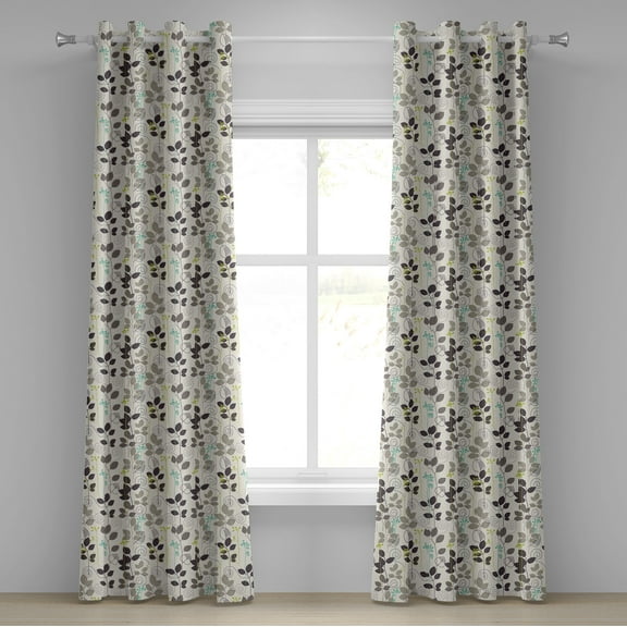 Ambesonne Floral Grommet Curtain, Doodle Leaves Earth Tone, 50" x 120", Dark Taupe Coconut