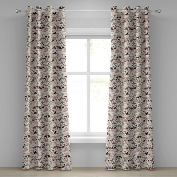 Ambesonne Floral Grommet Curtain, Dragonfly Butterfly, 50" x 108", Teal Beige Mauve