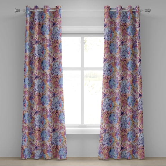 Ambesonne Floral Grommet Curtain, Fantasy Vibes Flowers Leaves, 50"x120", Lilac Sand Brown Pink