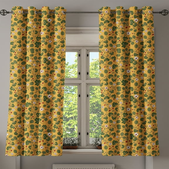 Ambesonne Floral Grommet Curtain, Flourishing Daisy Field, 50" x 63", Apricot Hunter Green