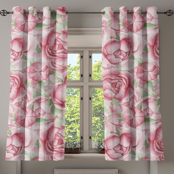 Ambesonne Floral Grommet Curtain, Flourishing Peony Flowers, 50"x63", Pastel Pink and Pale Green