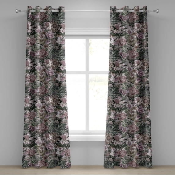 Ambesonne Floral Grommet Curtain, Flourishing Wild Roses Print, 50"x96", Sage Green Grey Pink