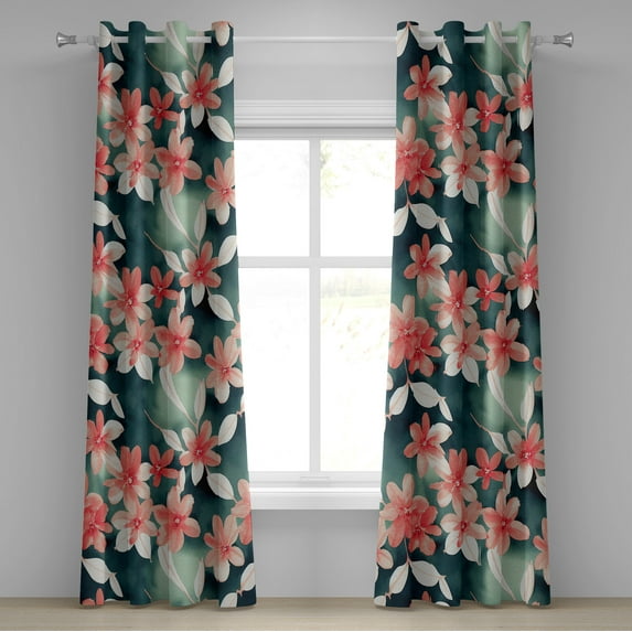 Ambesonne Floral Grommet Curtain, Flower Illustration Leaves, 50"x84", Dark Coral Dark Teal