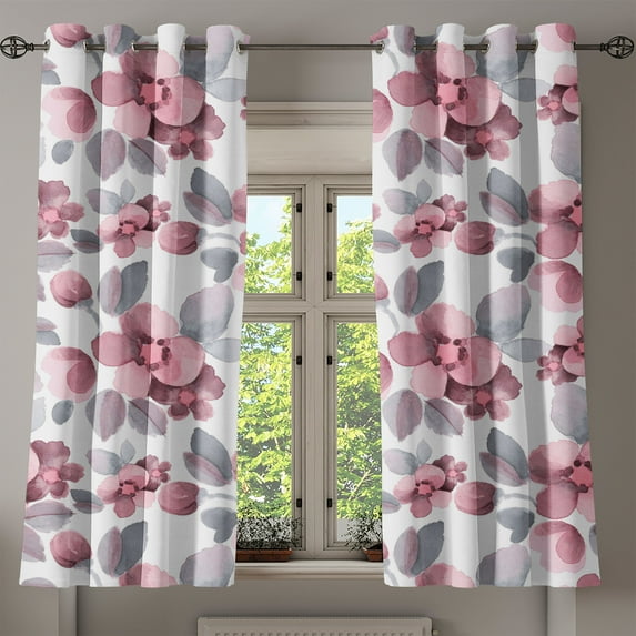 Ambesonne Floral Grommet Curtain, Flower Sketch Romantic Hues, 50"x60", Dimgray Dried Rose