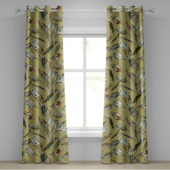 Ambesonne Floral Grommet Curtain, Flower Sketches Leaves Retro, 50"x96", Pale Khaki Multicolor