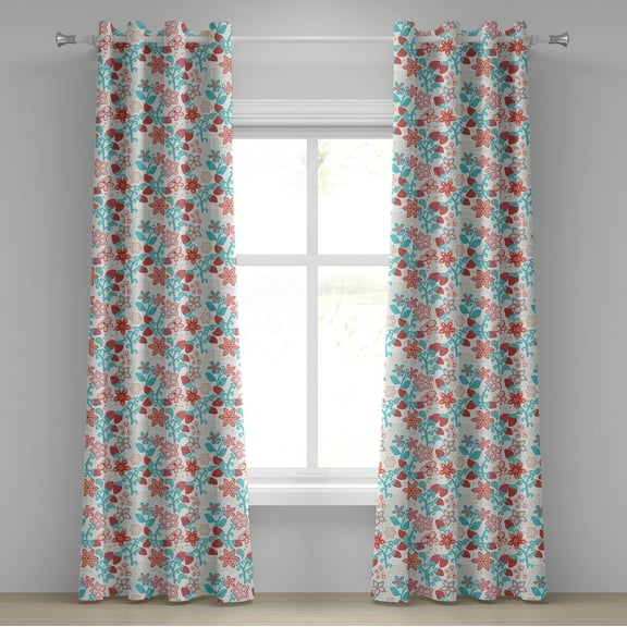 Ambesonne Floral Grommet Curtain, Flowers Berries, 50" x 120", Dark Coral Aqua