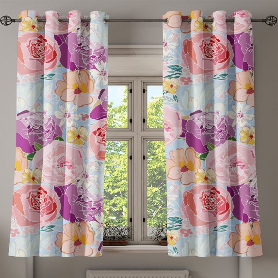 Ambesonne Floral Grommet Curtain, Flowers Vintage Exotics Art, 50"x60", Pale Fuchsia Pale Pink