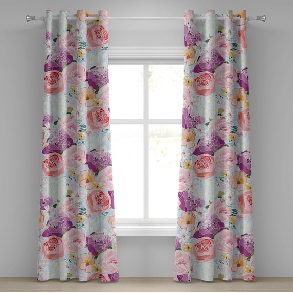 Ambesonne Floral Grommet Curtain, Flowers Vintage Exotics Art, 50"x96", Pale Fuchsia Pale Pink