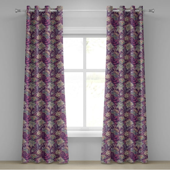 Ambesonne Floral Grommet Curtain, Flowers and Mandala Art, 50" x 72", Mauve Green