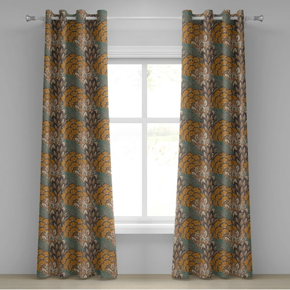 Ambesonne Floral Grommet Curtain, Flowers and Peacock, 50" x 72", Petrol Blue Pale Coffee