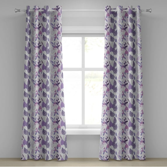 Ambesonne Floral Grommet Curtain, Foliage Leaves Purple, 50" x 72", Lavender Lilac Beige