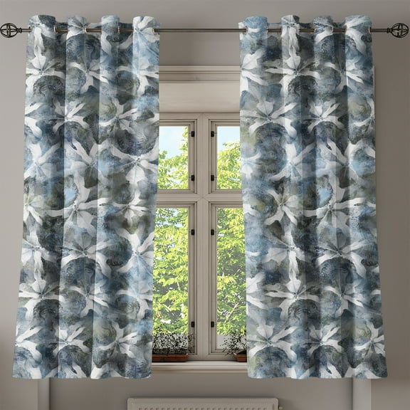 Ambesonne Floral Grommet Curtain, Forest Flower Silhouettes, 50"x60", Pale Blue and Ivory