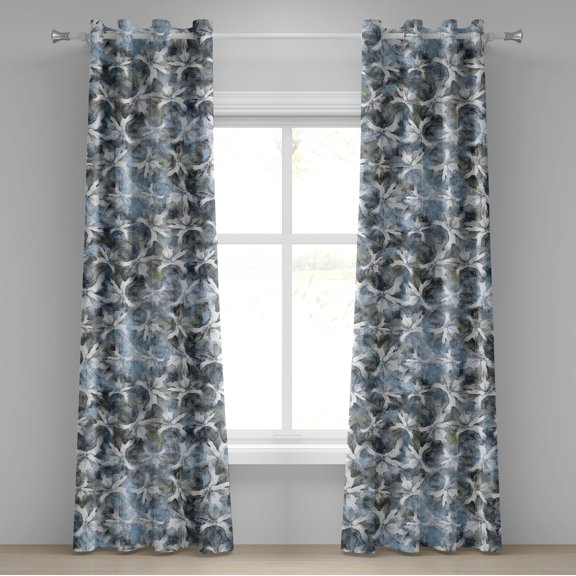 Ambesonne Floral Grommet Curtain, Forest Flower Silhouettes, 50"x96", Pale Blue and Ivory