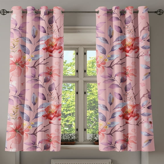 Ambesonne Floral Grommet Curtain, Garden Flower Pattern Nature, 50"x60", Rose Mauve and Burnt Sienna