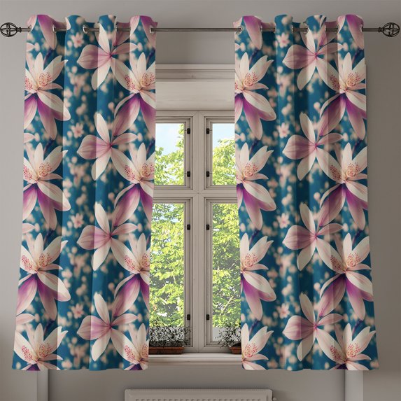 Ambesonne Floral Grommet Curtain, Garden of Magnolia Flowers, 50"x60", Petrol Blue and Pale Purple