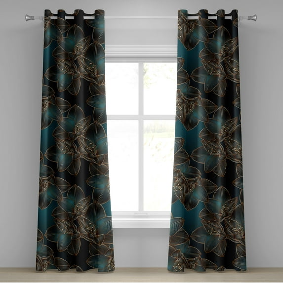 Ambesonne Floral Grommet Curtain, Geometric Art Retro Flowers, 50"x108", Petrol Blue and Cinnamon