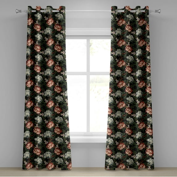 Ambesonne Floral Grommet Curtain, Gothic Jungle Flowers Retro, 50"x72", Charcoal Grey Pale Rose