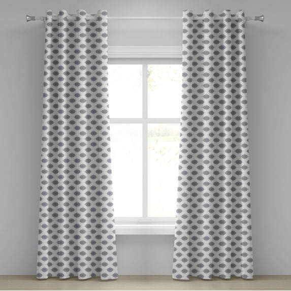 Ambesonne Floral Grommet Curtain, Grey Squares Flowers, 50" x 96", Grey Grey White