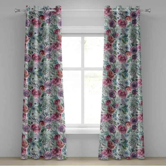 Ambesonne Floral Grommet Curtain, Grunge Flowers Prima Style, 50"x72", White Multicolor
