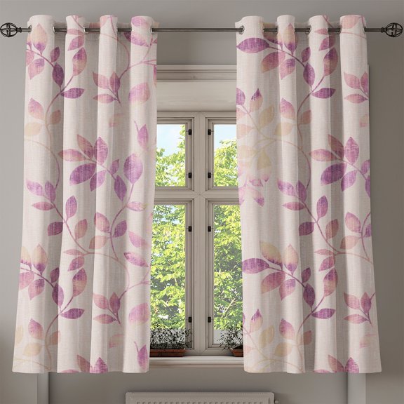 Ambesonne Floral Grommet Curtain, Grunge Pastel Motifs Leaves, 50"x60", Plum Champagne and Magenta