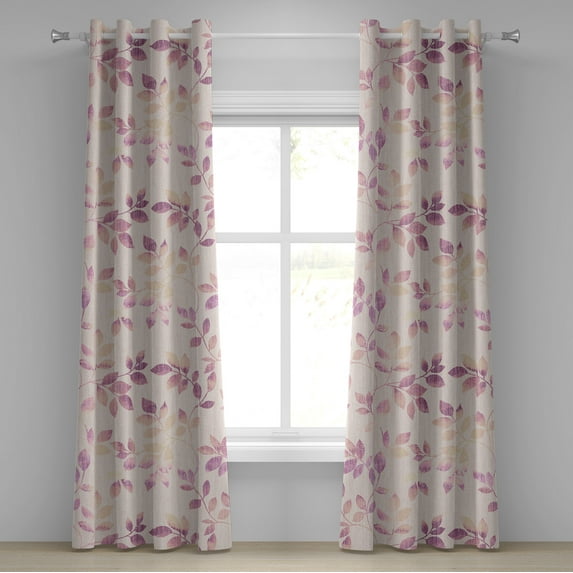 Ambesonne Floral Grommet Curtain, Grunge Pastel Motifs Leaves, 50"x96", Plum Champagne and Magenta