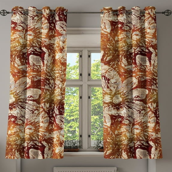 Ambesonne Floral Grommet Curtain, Grunge Sketches Sunset Tones, 50"x60", Burgundy and Amber