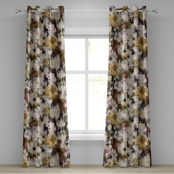 Ambesonne Floral Grommet Curtain, Grungy Art Painting Print, 50"x96", Champagne Amber and Brown