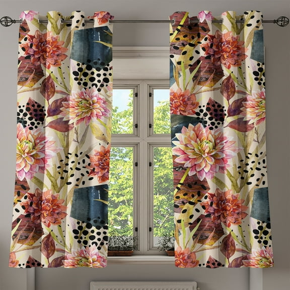 Ambesonne Floral Grommet Curtain, Hexagon Flower Circle Art, 50"x60", Pastel Pink and Dark Rust