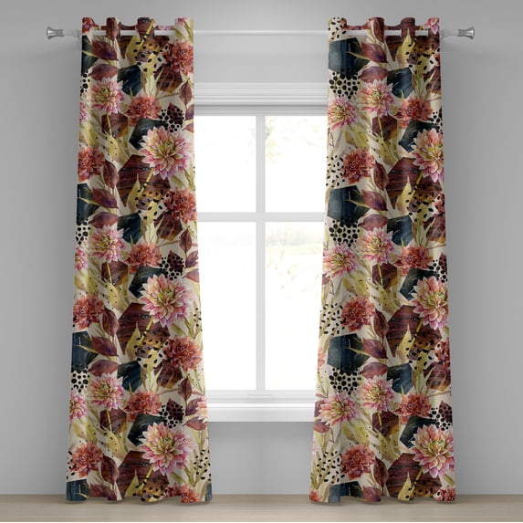 Ambesonne Floral Grommet Curtain, Hexagon Flower Circle Art, 50"x72", Pastel Pink and Dark Rust