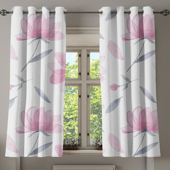 Ambesonne Floral Grommet Curtain, Innocent Flowers Botanical, 50"x63", Soft Pink and Pale Purpleblue