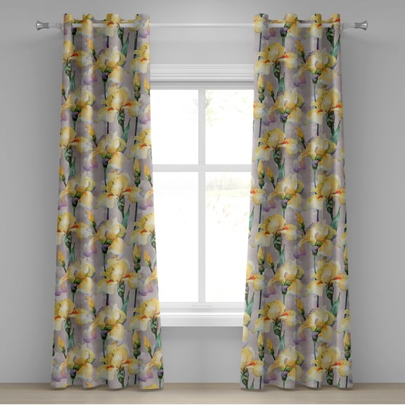 Ambesonne Floral Grommet Curtain, Iris Garden Themed Print, 50"x72", Purple Grey and Mustard