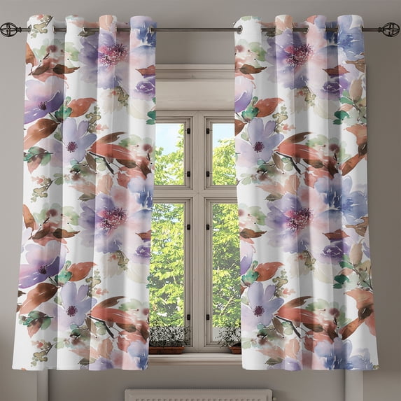 Ambesonne Floral Grommet Curtain, Leaves Petals Blossoms Print, 50"x60", Redwood Lavender Green
