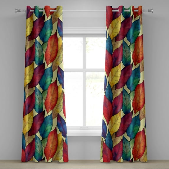 Ambesonne Floral Grommet Curtain, Leaves of Winter Melancholic, 50"x96", Cream and Persian Blue