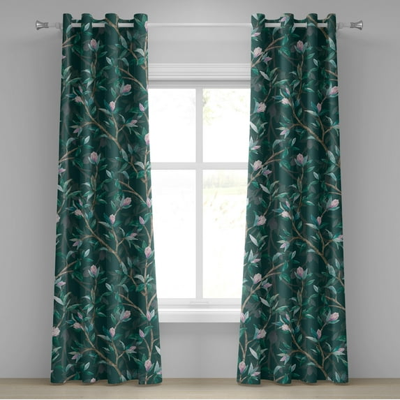 Ambesonne Floral Grommet Curtain, Magnolia Flowers Watercolor, 50"x72", Reseda Green and Hot Pink