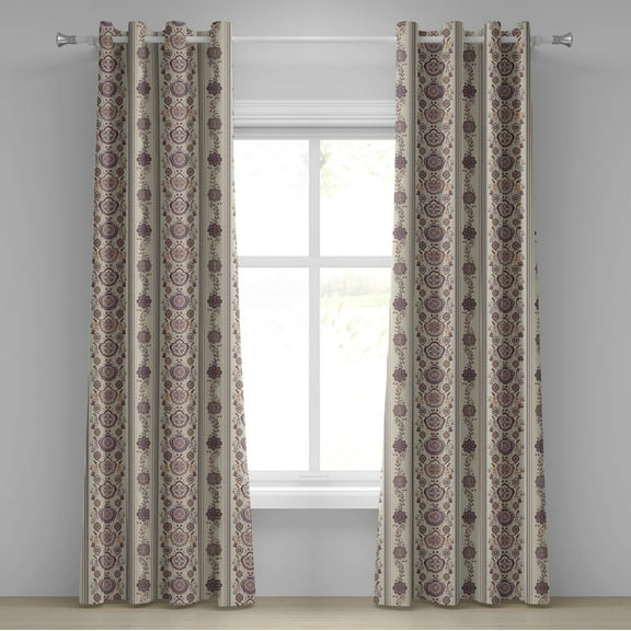Ambesonne Floral Grommet Curtain, Medieval, 50" x 120", Eggshell Dried Rose