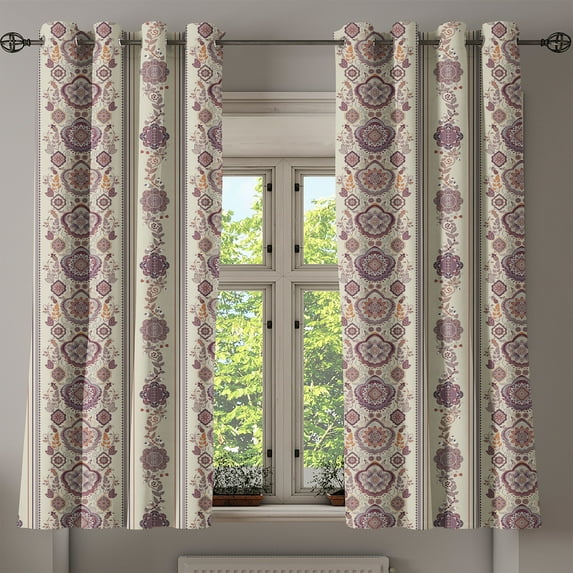 Ambesonne Floral Grommet Curtain, Medieval, 50" x 54", Eggshell Dried Rose