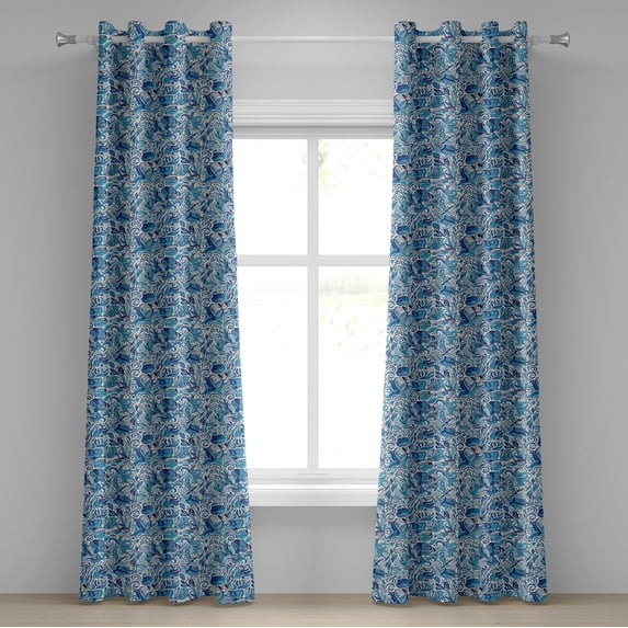 Ambesonne Floral Grommet Curtain, Middle Eastern Nature, 50" x 96", Blue Navy and Green