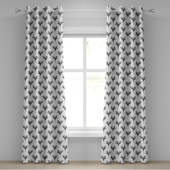 Ambesonne Floral Grommet Curtain, Modern Bouquet Leaves Blooms, 50"x108", Grey and Dark Peach