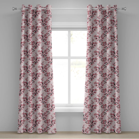 Ambesonne Floral Grommet Curtain, Nature Inspired Branches, 50" x 96", Rose Ruby Black