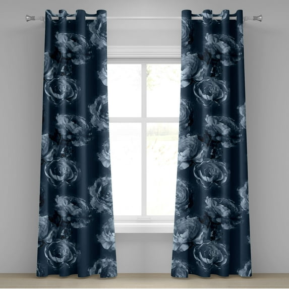 Ambesonne Floral Grommet Curtain, Nostalgia Art Peony Flowers, 50"x84", Dark Slate Blue