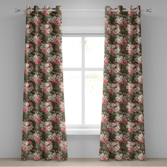 Ambesonne Floral Grommet Curtain, Nostalgia Flower Sketch Art, 50"x120", Sepia Pale Rose and Fawn