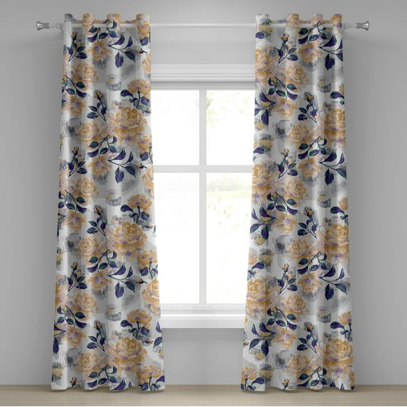 Ambesonne Floral Grommet Curtain, Nostalgic Roses Teal Leaves, 50"x72", White Sand Brown and Dimgray