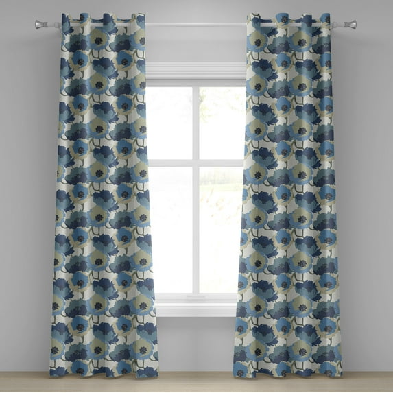 Ambesonne Floral Grommet Curtain, Ombre Romantic Flowers, 50" x 96", Grey Navy