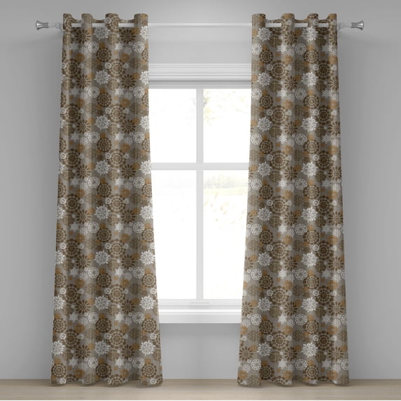 Ambesonne Floral Grommet Curtain, Ornament Flower Colorful, 50" x 108", Sepia Amber Grey