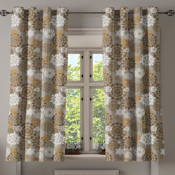 Ambesonne Floral Grommet Curtain, Ornament Flower Colorful, 50" x 63", Sepia Amber Grey