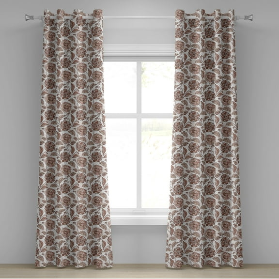 Ambesonne Floral Grommet Curtain, Ornamental Foliage Motif, 50" x 84", Warm Taupe Umber Blush